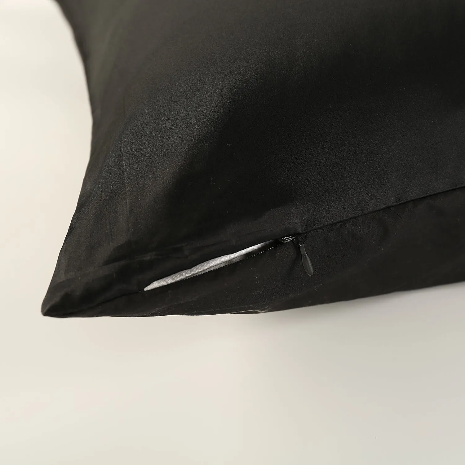 Standard Size Silk Pillowcase Single-Sided with Cotton Underside Hidden Zipper -Black