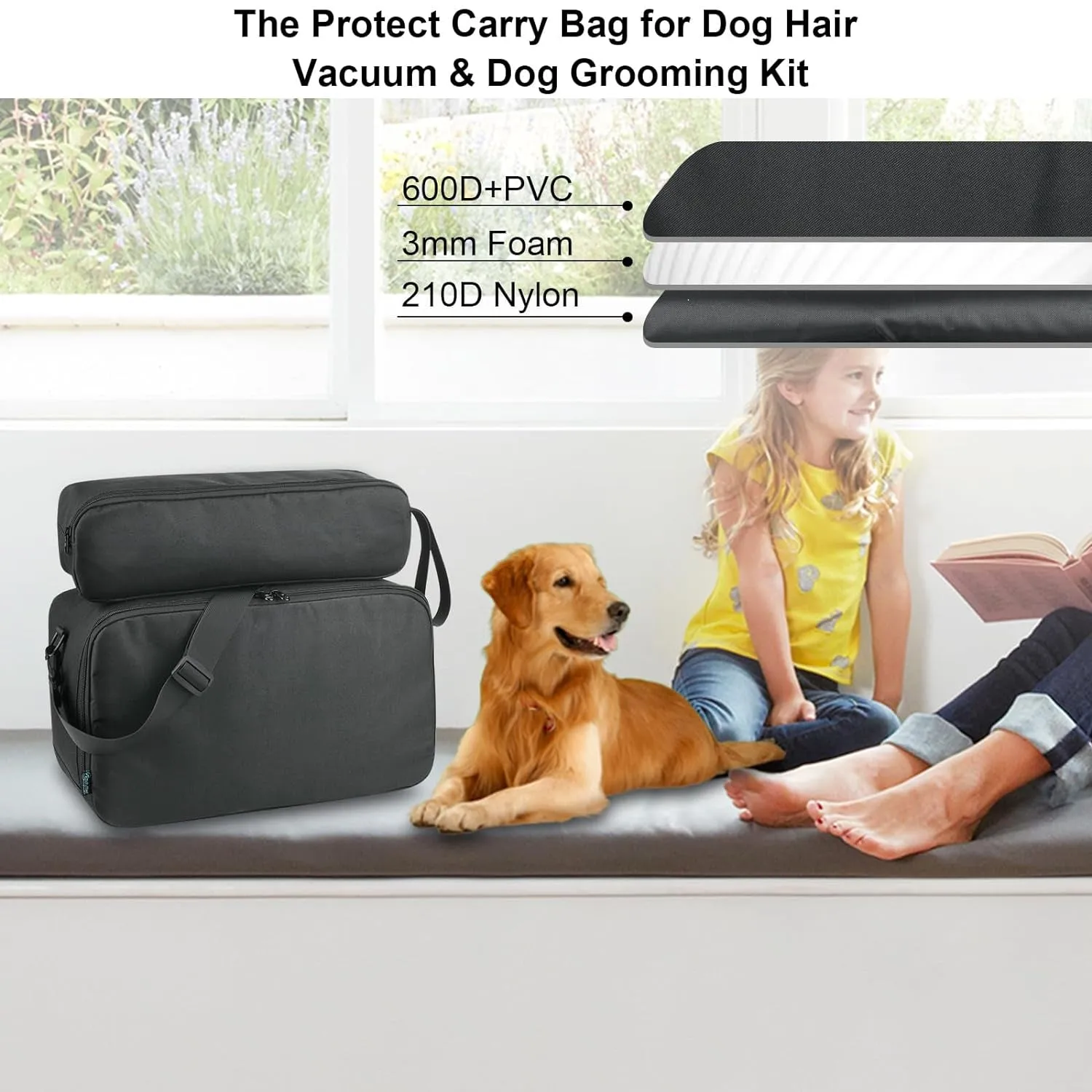 Storage Carry Bag for Dog Vacuum Brush for Shedding Grooming, Protective Tote Bag Case for Dog Hair Vacuum Groomer, Travel Pouch Bag for Pet Dog Grooming Vacuum Kit, Bag Only (Black)