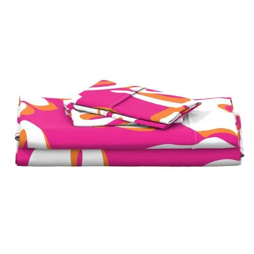 Surfer Girl Pink, Juicy Orange and White Hawaiian Flowers Sheet Set from Surfer Bedding™️ Large Scale