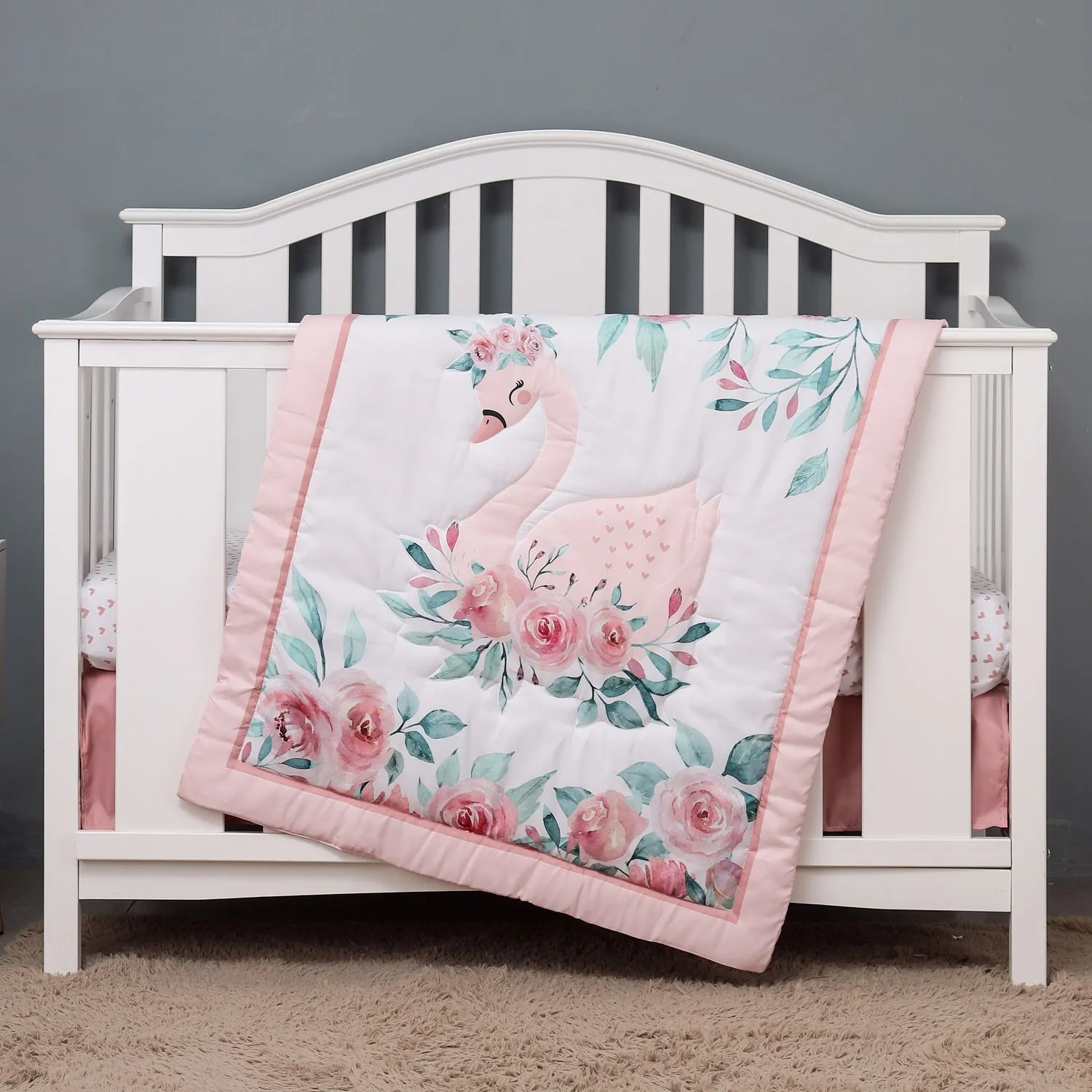 Swan Cot Bedding Set - Girls Baby Cot Accessories