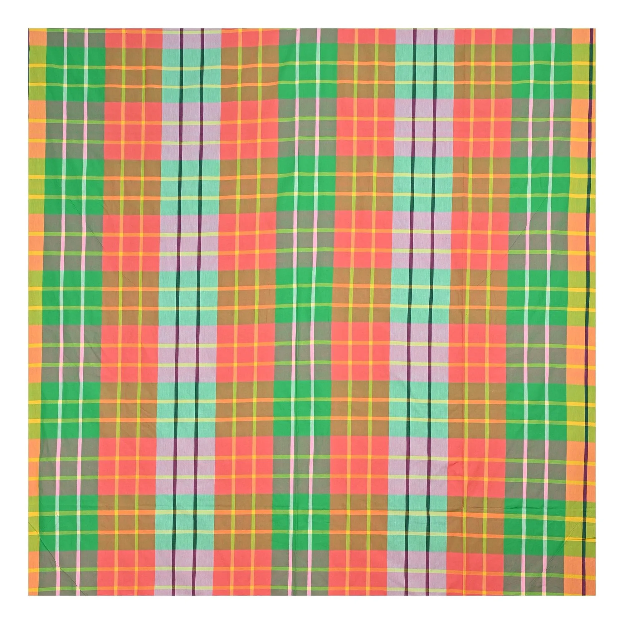 TANTUJA BANGLAR TANTER KAPAR Handloom Cotton Woven Tant Checkered Patterns Red & Green Bedsheet - 2.74x2.29 metres