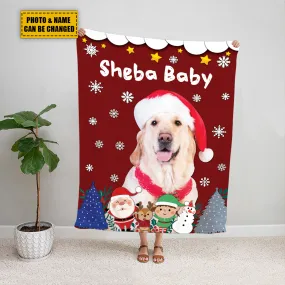 Teesdily | Dog Christmas Fleece Blanket Customized Photo Christmas Dog Sherpa Fleece Blanket Santa Clause Dog Cat Pet Owners Christmas Keepsake Gifts