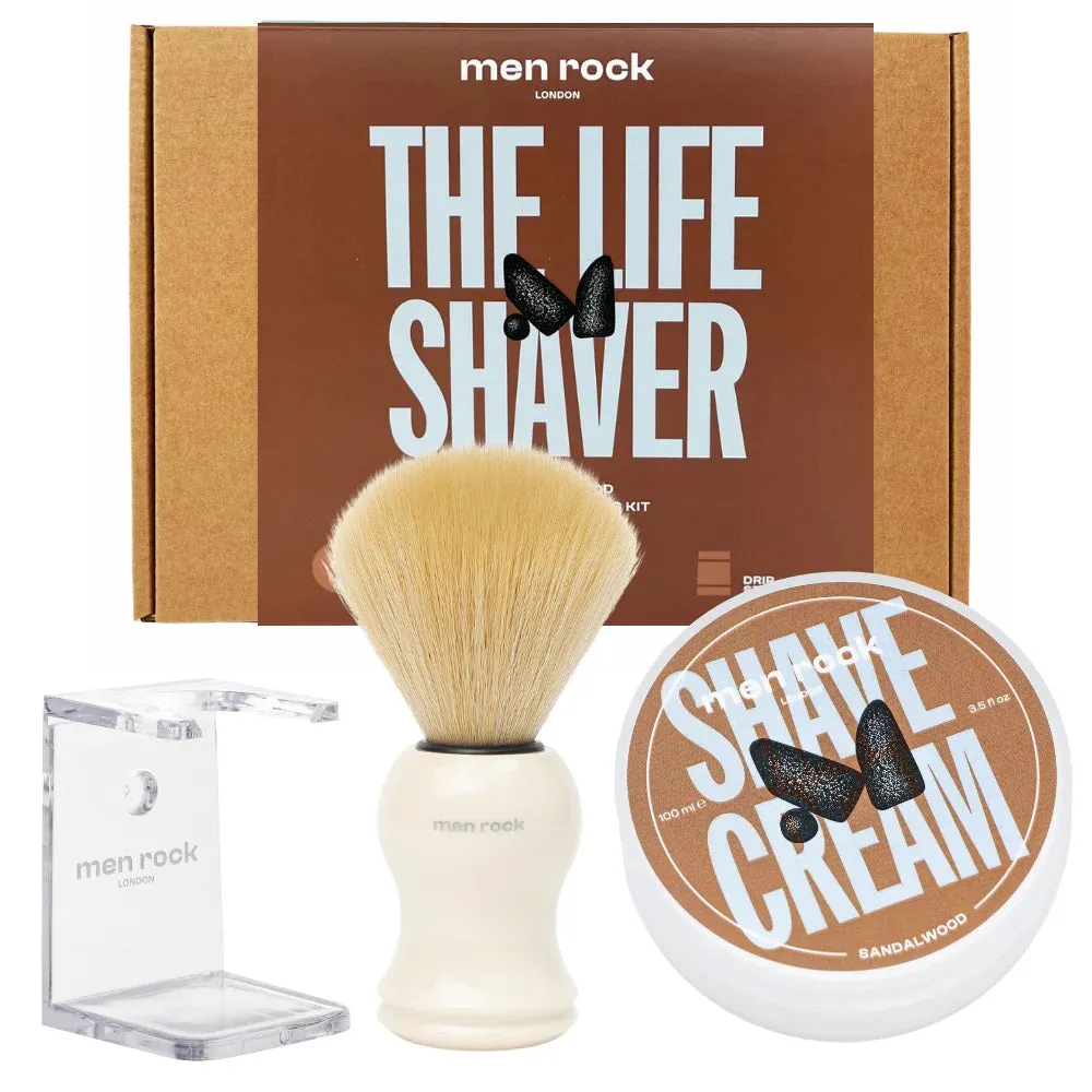 The Life Shaver Sandalwood zestaw krem do golenia 100ml   pędzel do golenia   stojak na pędzel