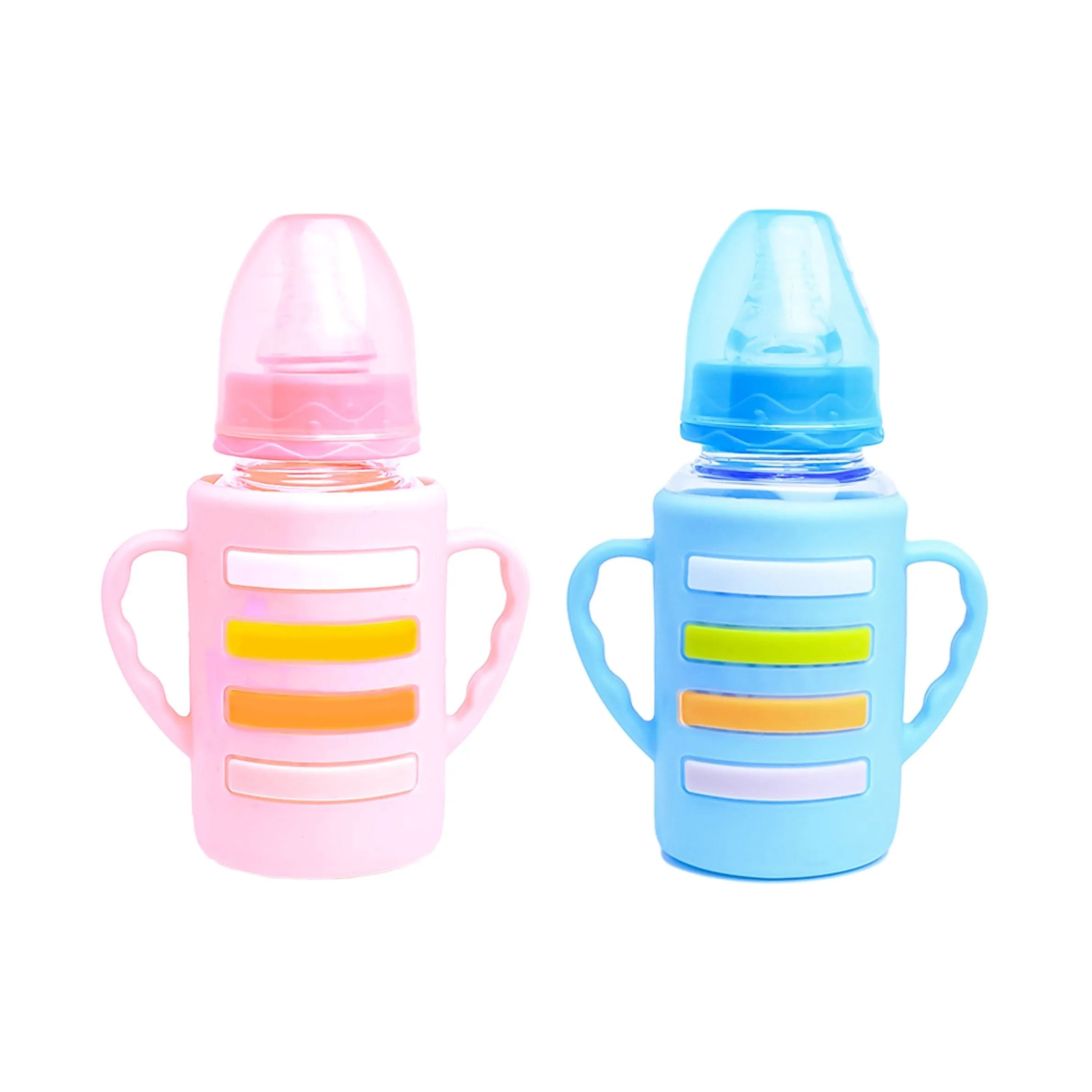 The Little Lookers High Borosilicate Glass Feeding Bottle with Handle Silicon Cover for Baby/Feeder for Newborn | Super Soft Flow Control & Anti Colic Nipple for Infants/Toddlers(Pack of 2)