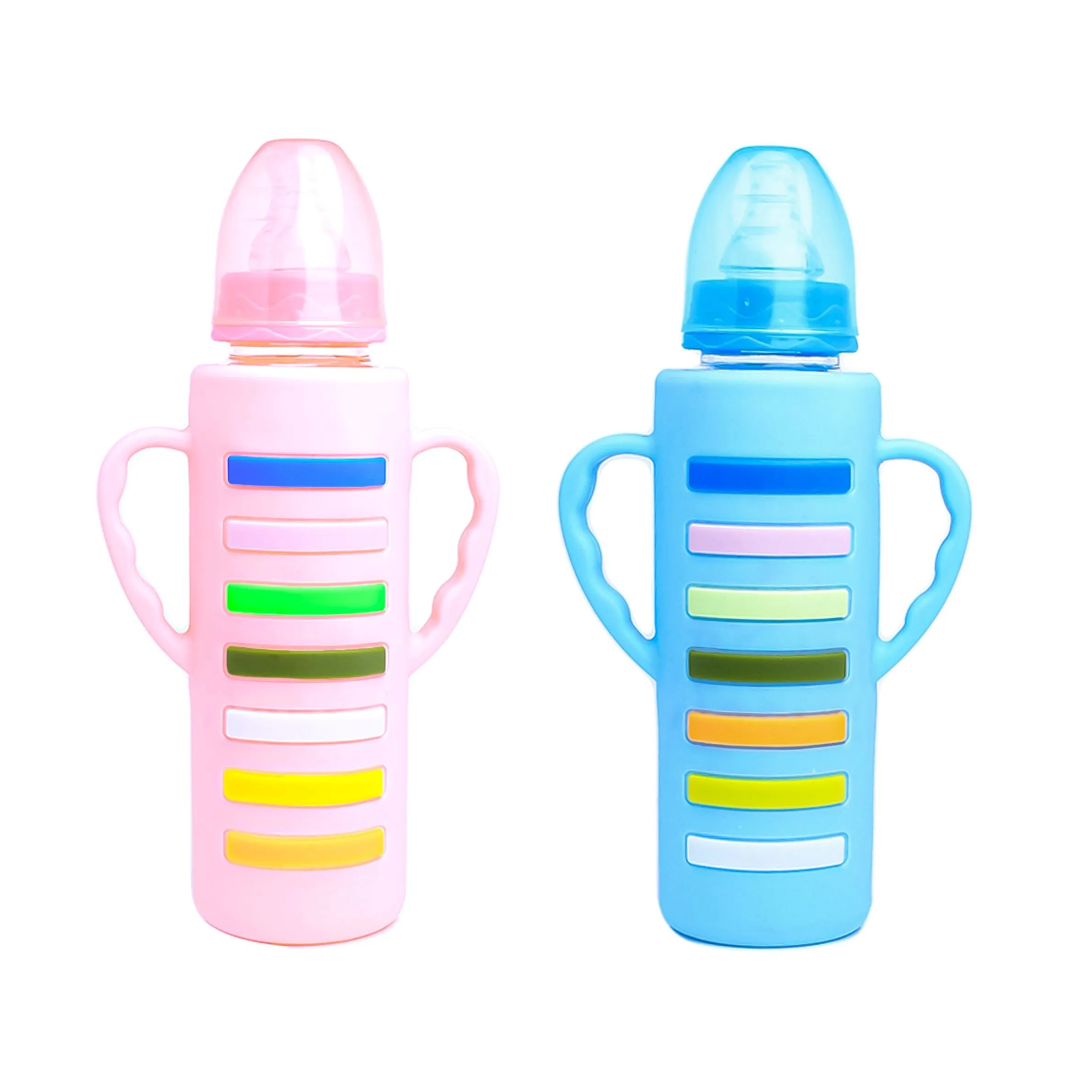 The Little Lookers High Borosilicate Glass Feeding Bottle with Handle Silicon Cover for Baby/Feeder for Newborn | Super Soft Flow Control & Anti Colic Nipple for Infants/Toddlers(Pack of 2)