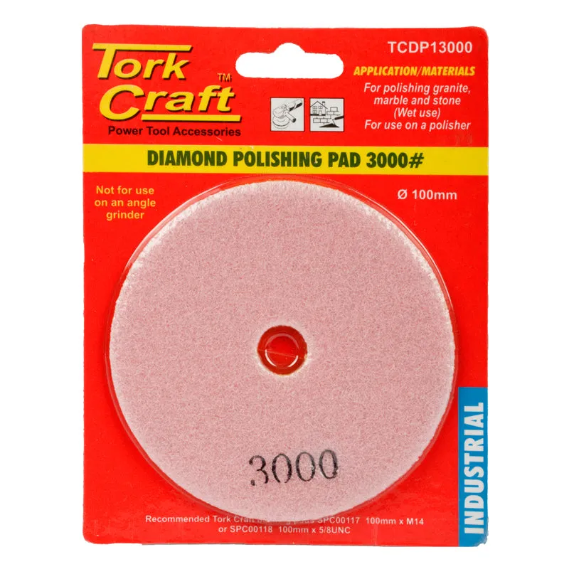 TORK CRAFT 100MM DIAMOND WET POLISHING PAD 3000 GRIT PINK TCDP13000