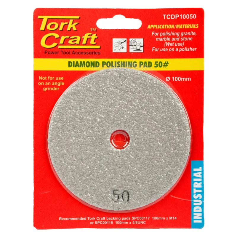 TORK CRAFT 100MM DIAMOND WET POLISHING PAD 50 GRIT GREY TCDP10050