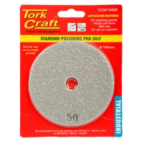 TORK CRAFT 100MM DIAMOND WET POLISHING PAD 50 GRIT GREY TCDP10050