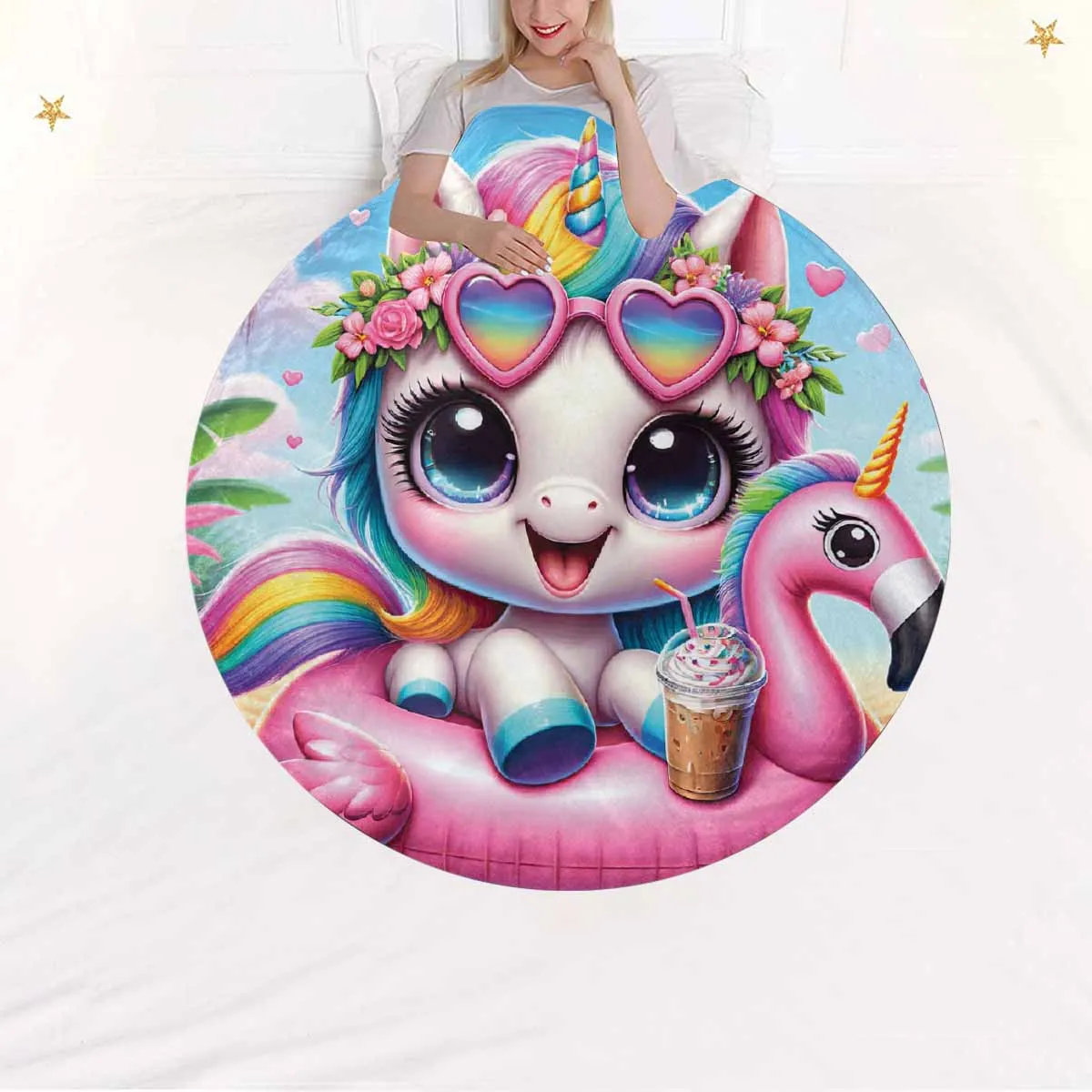 Unicorn_Awd35128  Circular Micro Fleece Blanket 47"