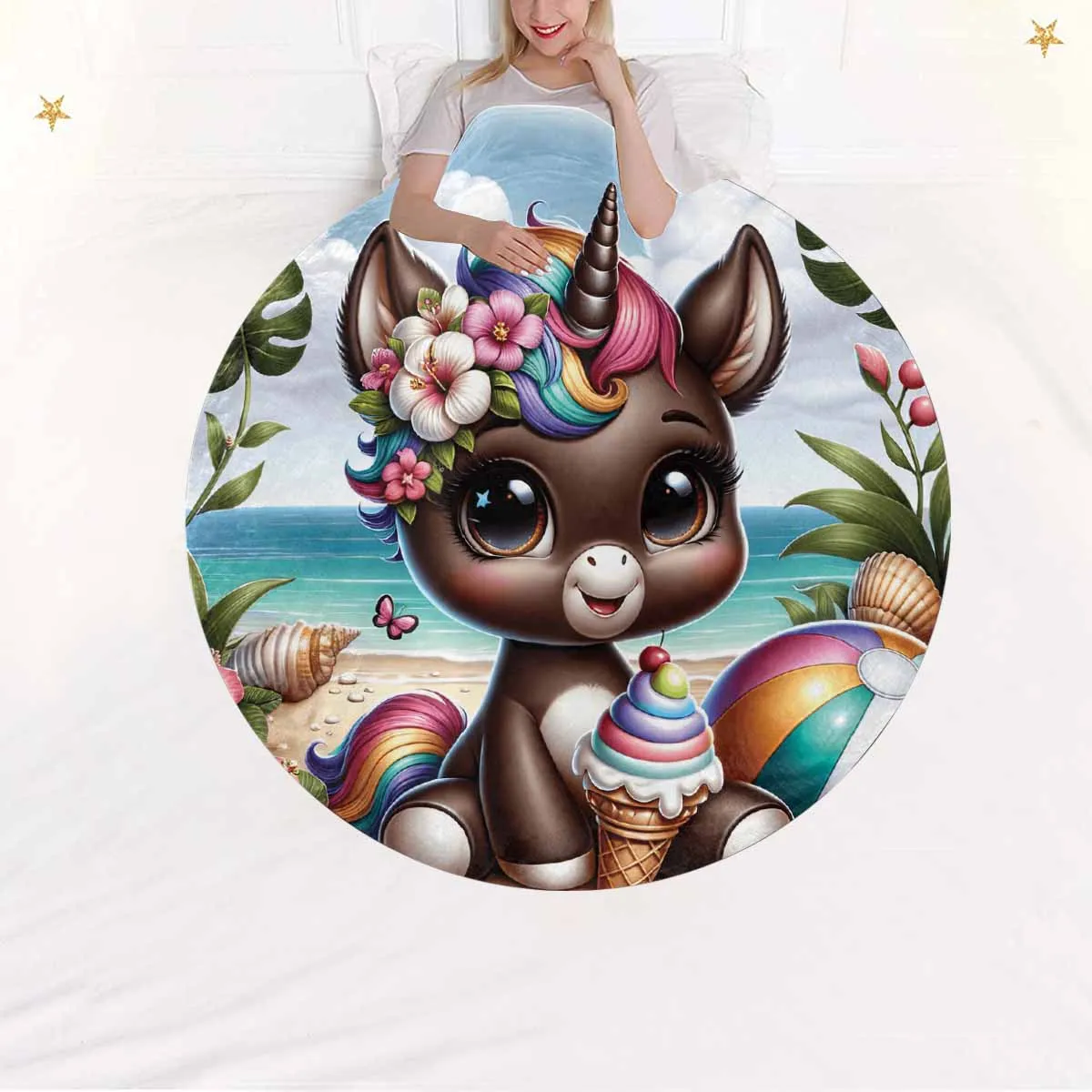 Unicorn_Awd35131  Circular Micro Fleece Blanket 47"