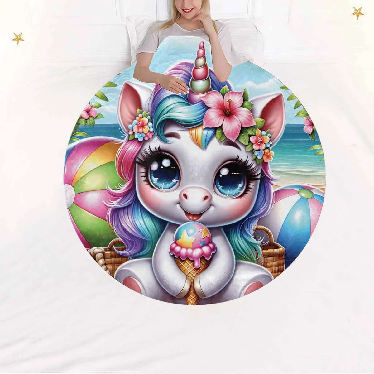 Unicorn_Awd35133  Circular Micro Fleece Blanket 47"