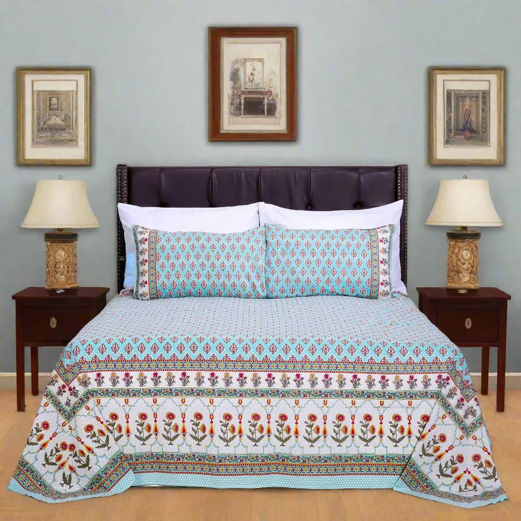 Vandevi Bootah Jaal Aqua Cotton Bedsheet