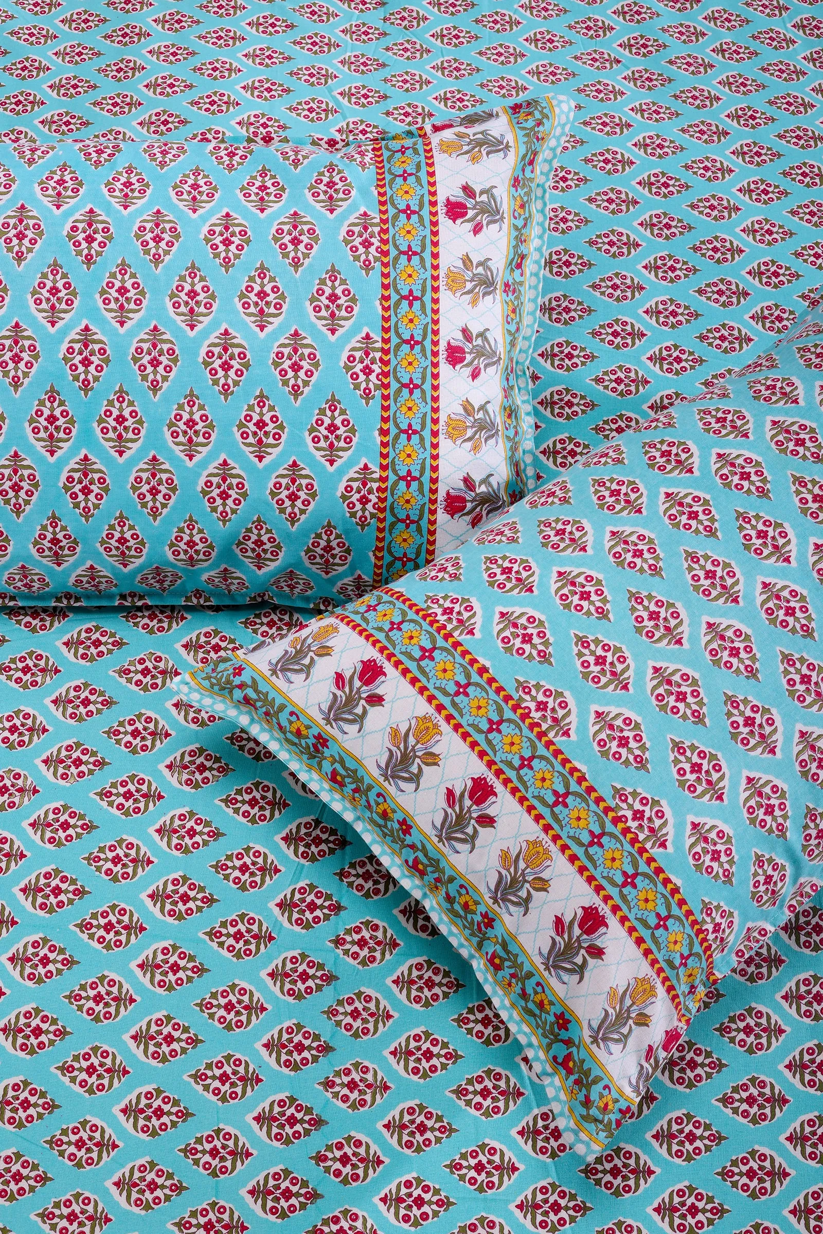 Vandevi Bootah Jaal Aqua Cotton Bedsheet