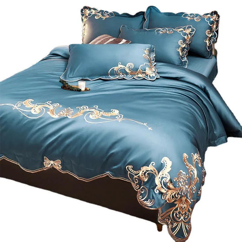 Velvet Four-piece Set Solid Color Embroidered Quilt Set Bed Sheet