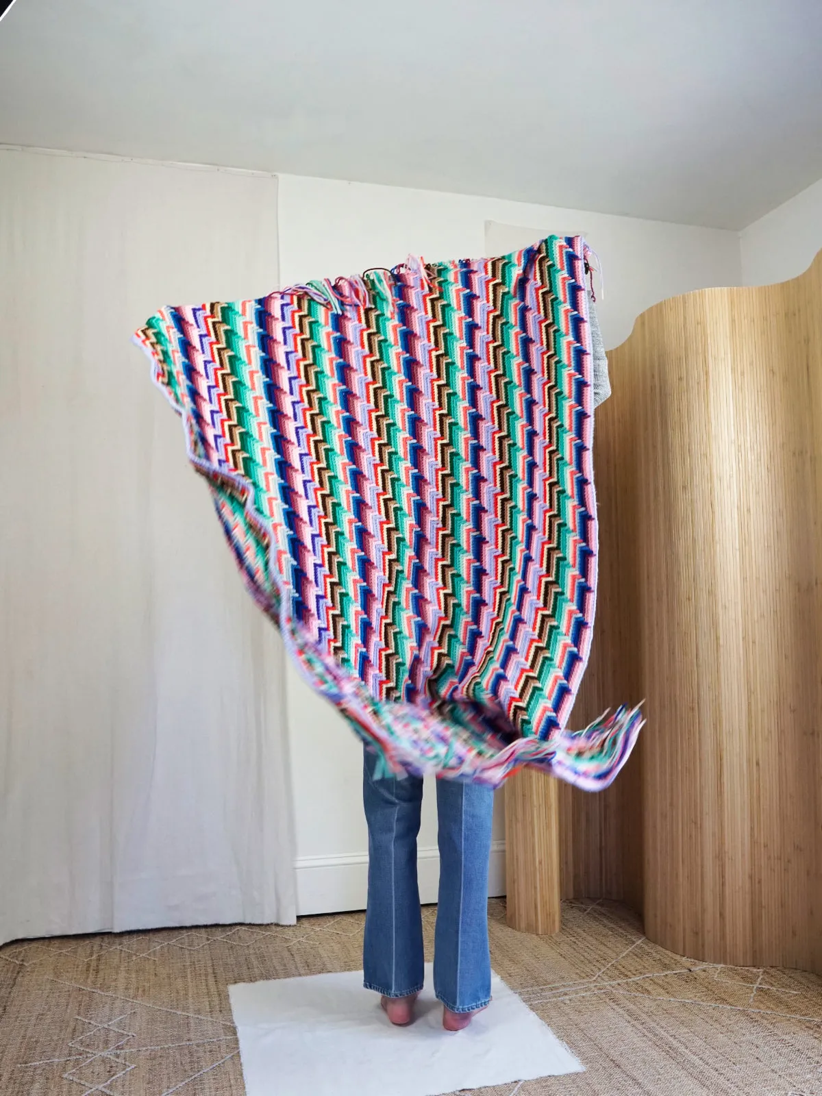 Vintage Wavelength Fringe Blanket