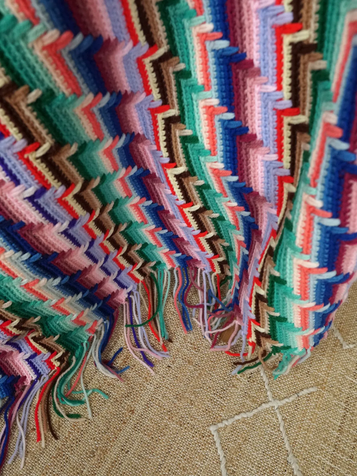 Vintage Wavelength Fringe Blanket