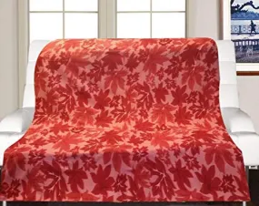 Visnik Leaf Print Woollen Quilt(Razai)/Blanket Cover(King Size 90x90) Red