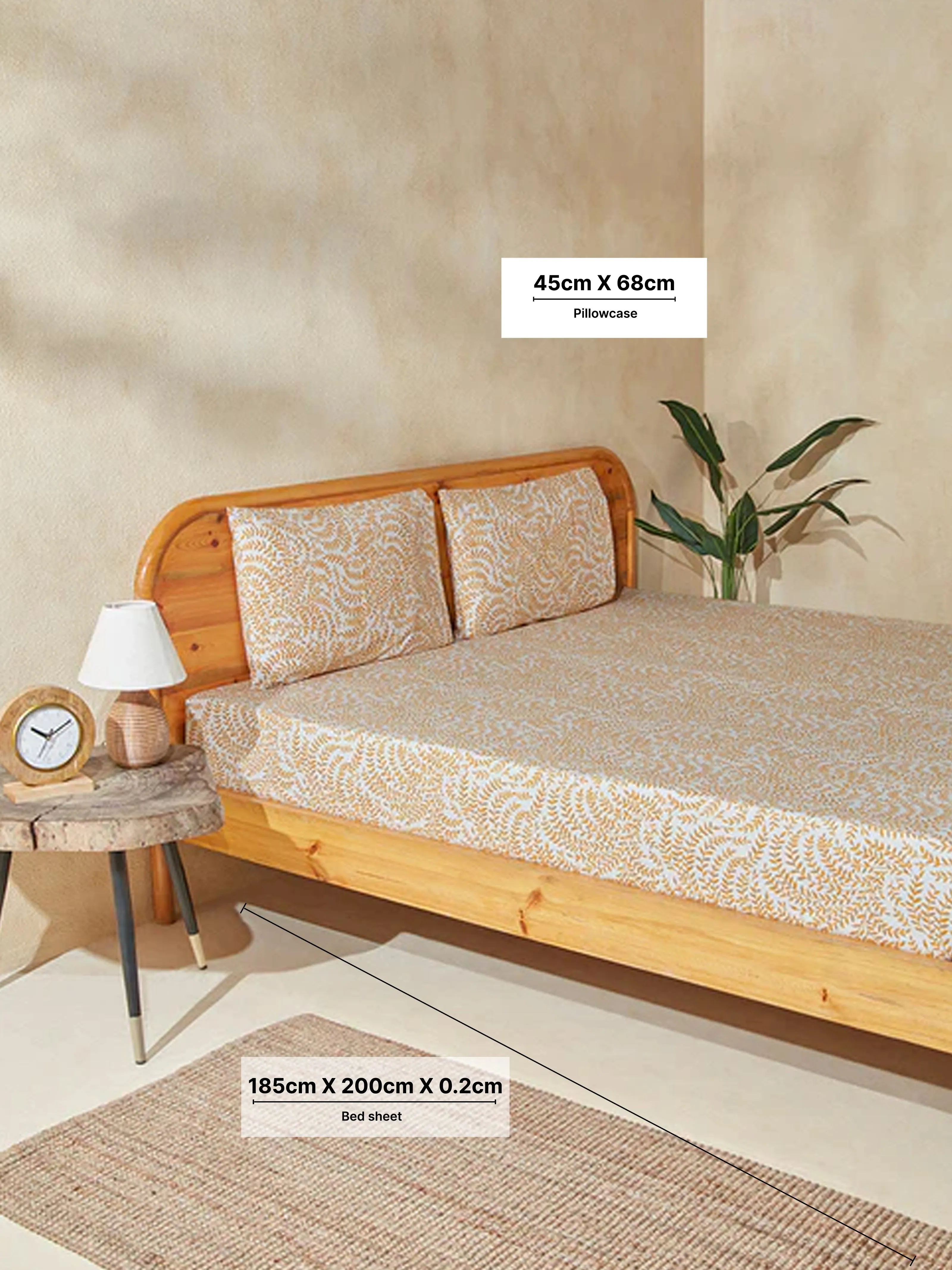 Westside Home Yellow Printed King Bed Fitted Sheet and Pillowcase Set