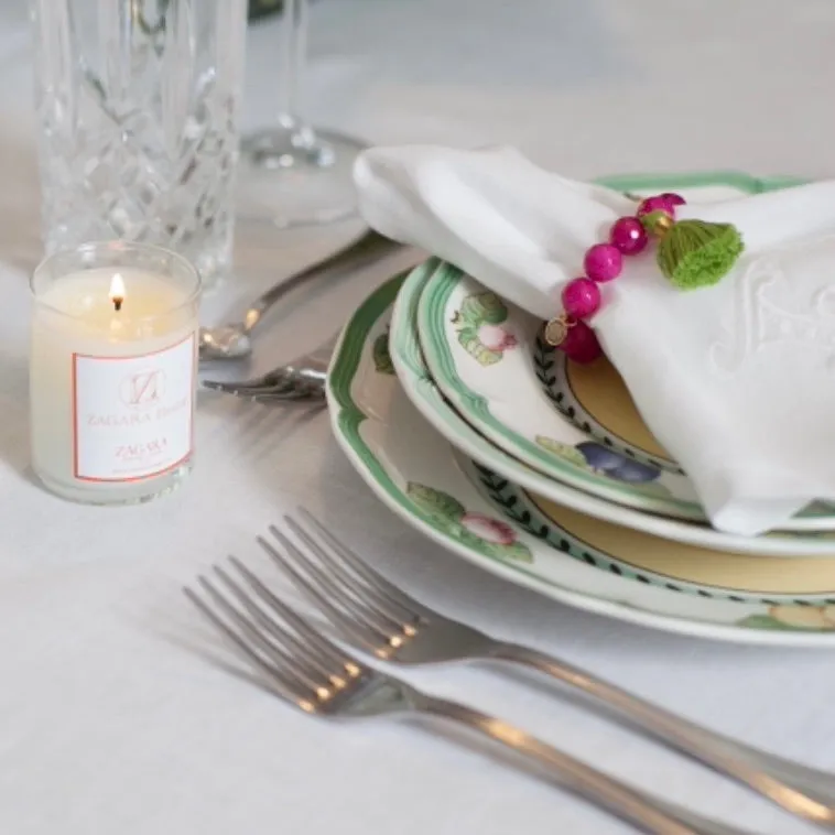 White Howlite with Navy Tassel Wine Glass Marker & Napkin Ring- Set of 4