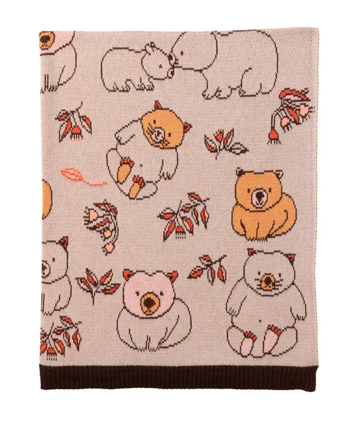 Wombat Cotton Knit Baby Blanket Newborn & Baby Shower Gift Idea